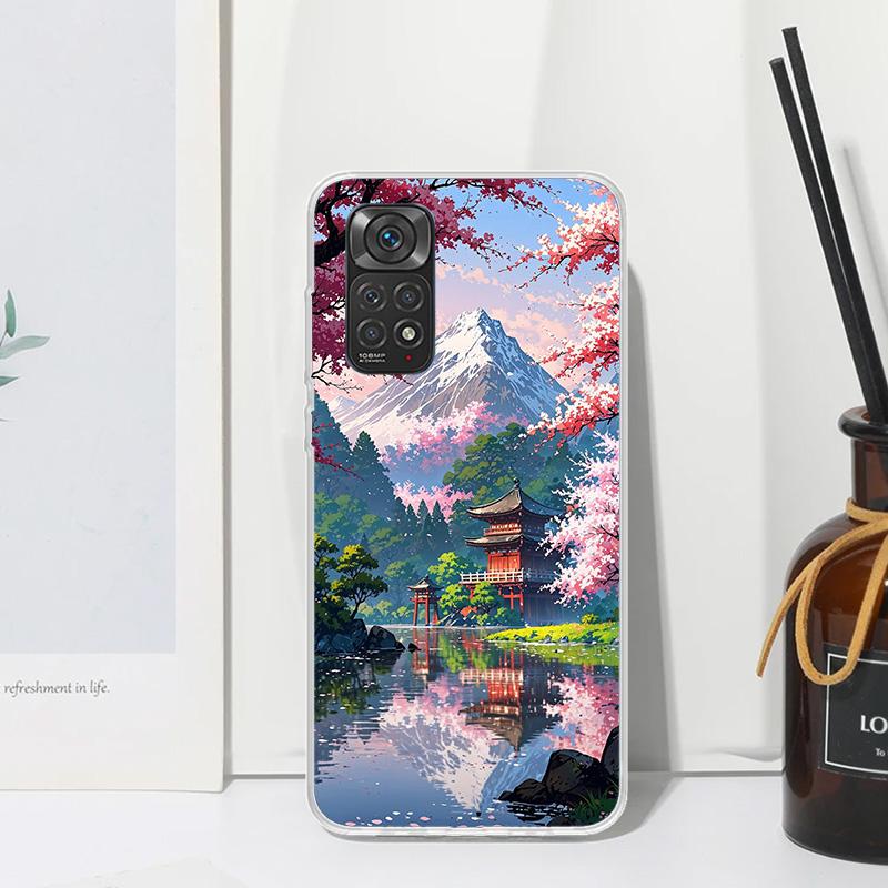 Japanese Cherry Mount Fuji Phone Case For Xiaomi Redmi Note 15 13 14S 14 Pro Plus 12S 11S 10S 12 11E 10 11T Art Fundas Back Cove