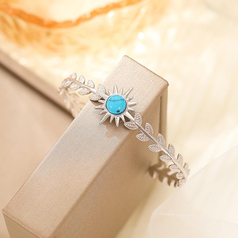 

Серебряный браслет из пшеницы с бирюзой - простой и модный женский дизайн BAS097 платиновый