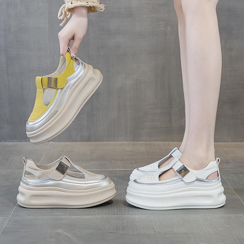 Platform sandals wear summer new leather muffin small casual bag head hole shoes