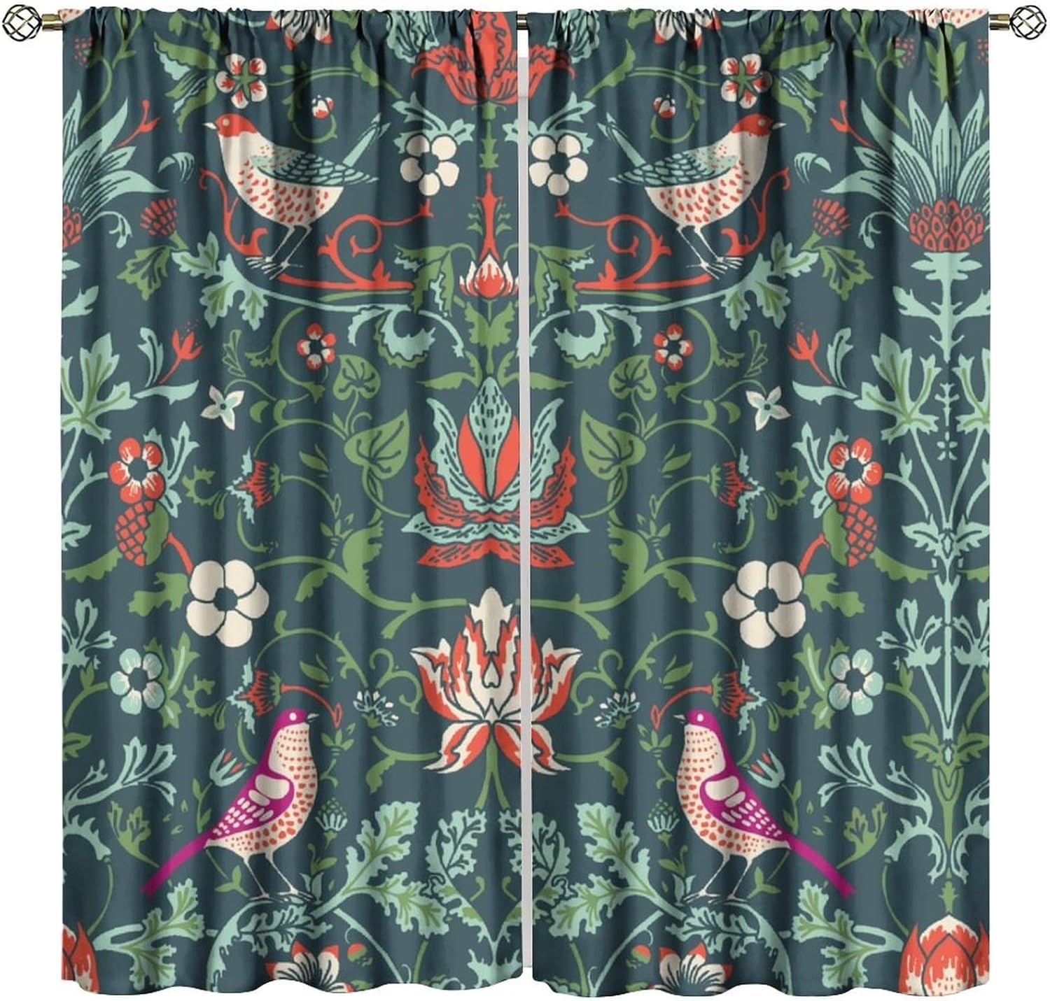 Rustic Farmhouse William Morris Blackout Curtains   Botanical Floral Bird Retro Pattern Window Treatments   for Living Room Bedroo