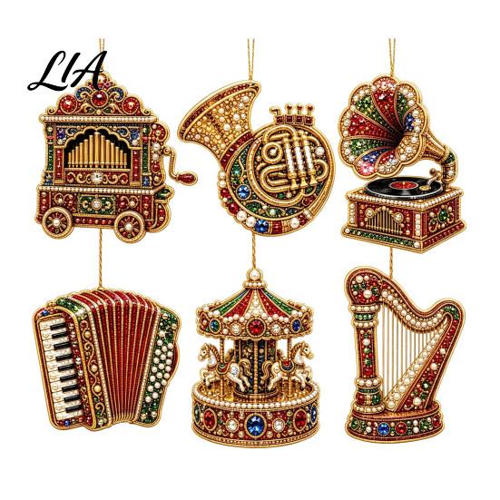 Elegant Holiday Party Supplies 6 Pcs Diamond Art Christmas Ornaments, 2D Flat Pearl Painting Timeless Seasonal Decorations Pattern Hanging Decoration
