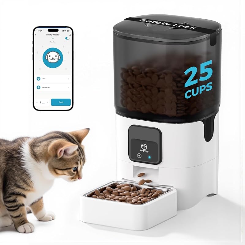 PAPIFEED Smart Automatic Cat Feeders: WiFi Pet Feeder with APP Control for Remote Feeding, Detachable for Easy Clean, Automatic Cat Food Dispenser 2.4G Network