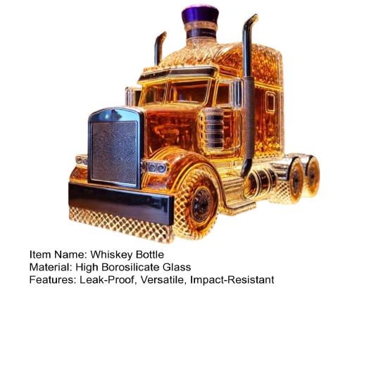 Truck-Shaped Glass Whiskey Decanter, Vintage Carafes for Spirits, Liquor Storage Bottle with Airtight Seal, Home Bar Decor