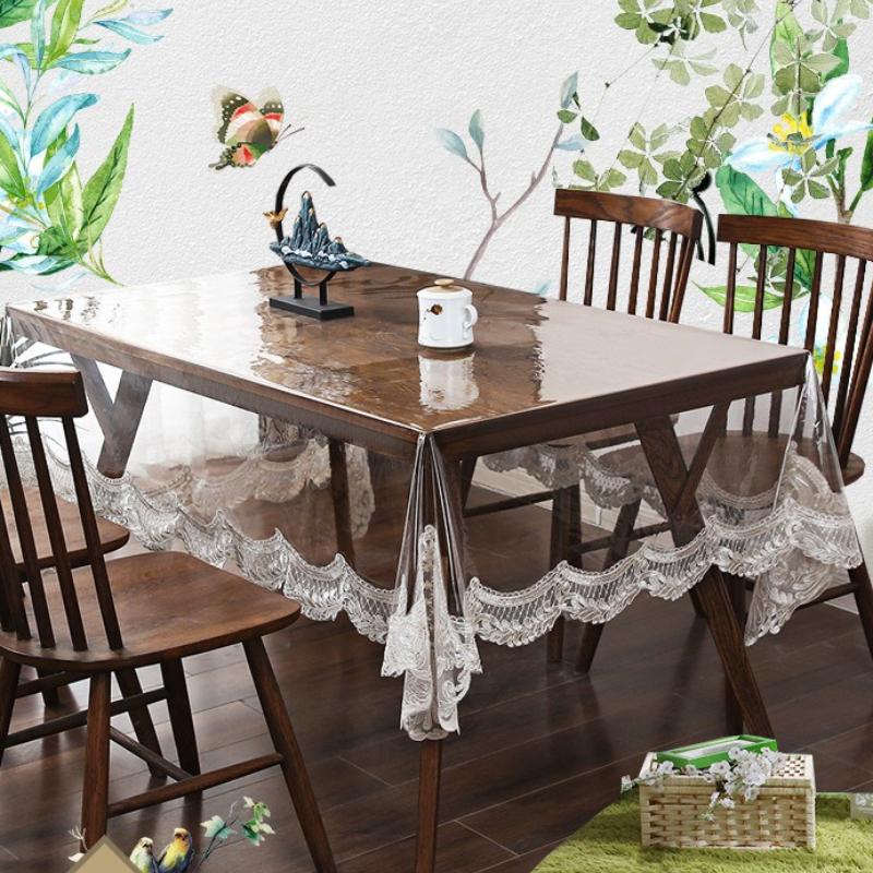 Modern Simple Transparent Lace Tablecloth Waterproof Oil and Scald Resistant Dining Desk Mat Decoration of High End Restaurant