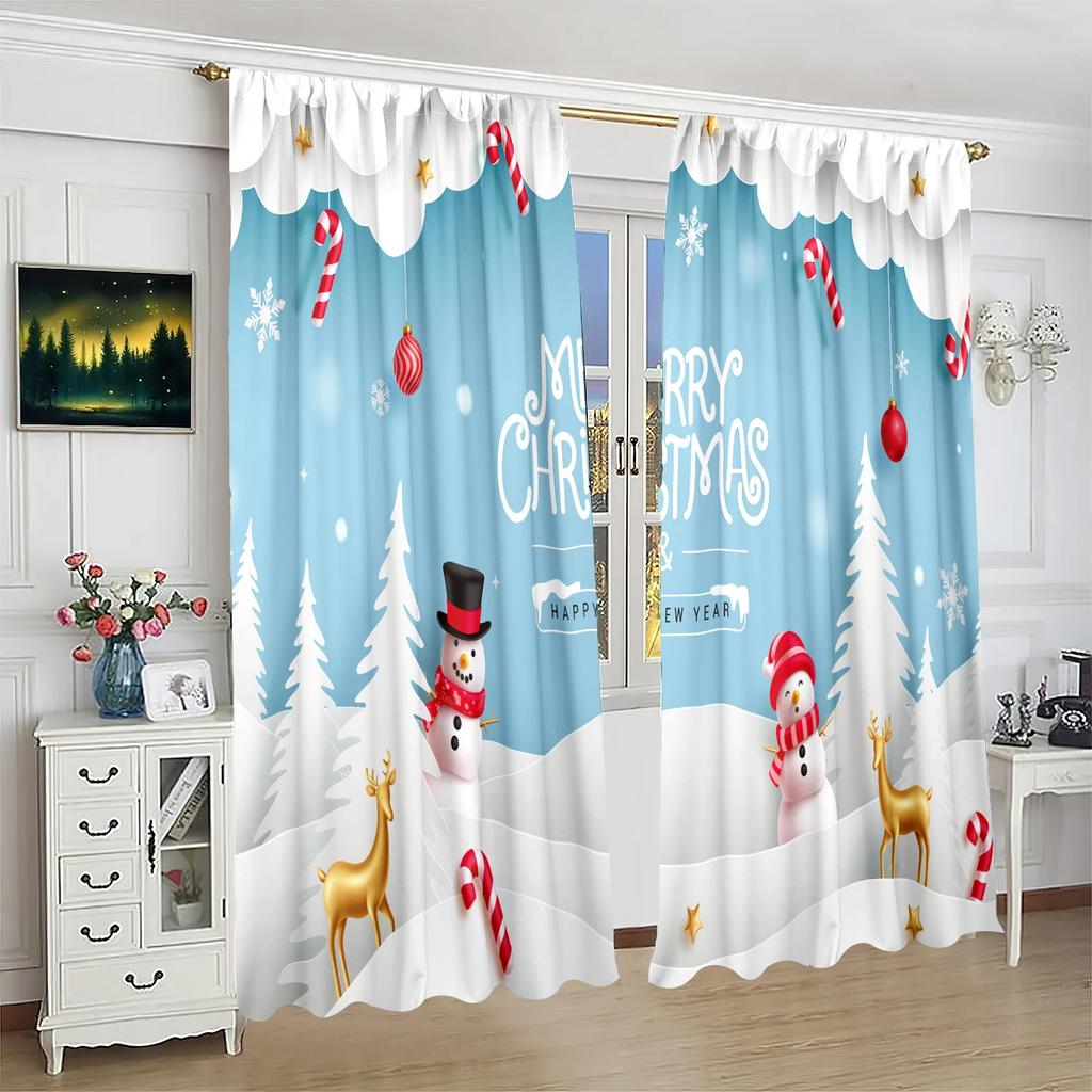 2 Pieces - Winter Christmas Decoration Merry Christmas Printed Curtains for Bedrooms   Living Rooms   Study Rooms   Private Spaces