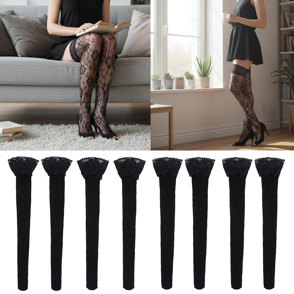 Sheer Thigh High Stockings Wide Lace Trim Over Knee Stockings Sexy Wear Long Tube Socks Underwear