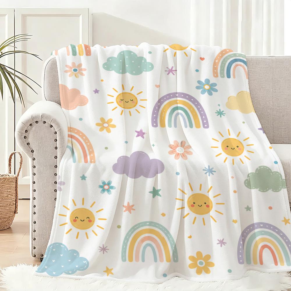 Rainbow Sunshine Cute Throw Lightweight 240G Flannel Blanket Soft Skin-Friendly For Summer Cooling