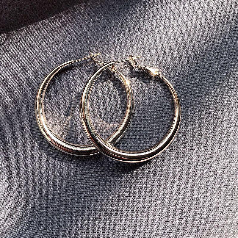 Thick Edge S925 Sterling Silver Temperamental Exaggerated Big Ear Ring Thick Edge 4cm Bright Gold