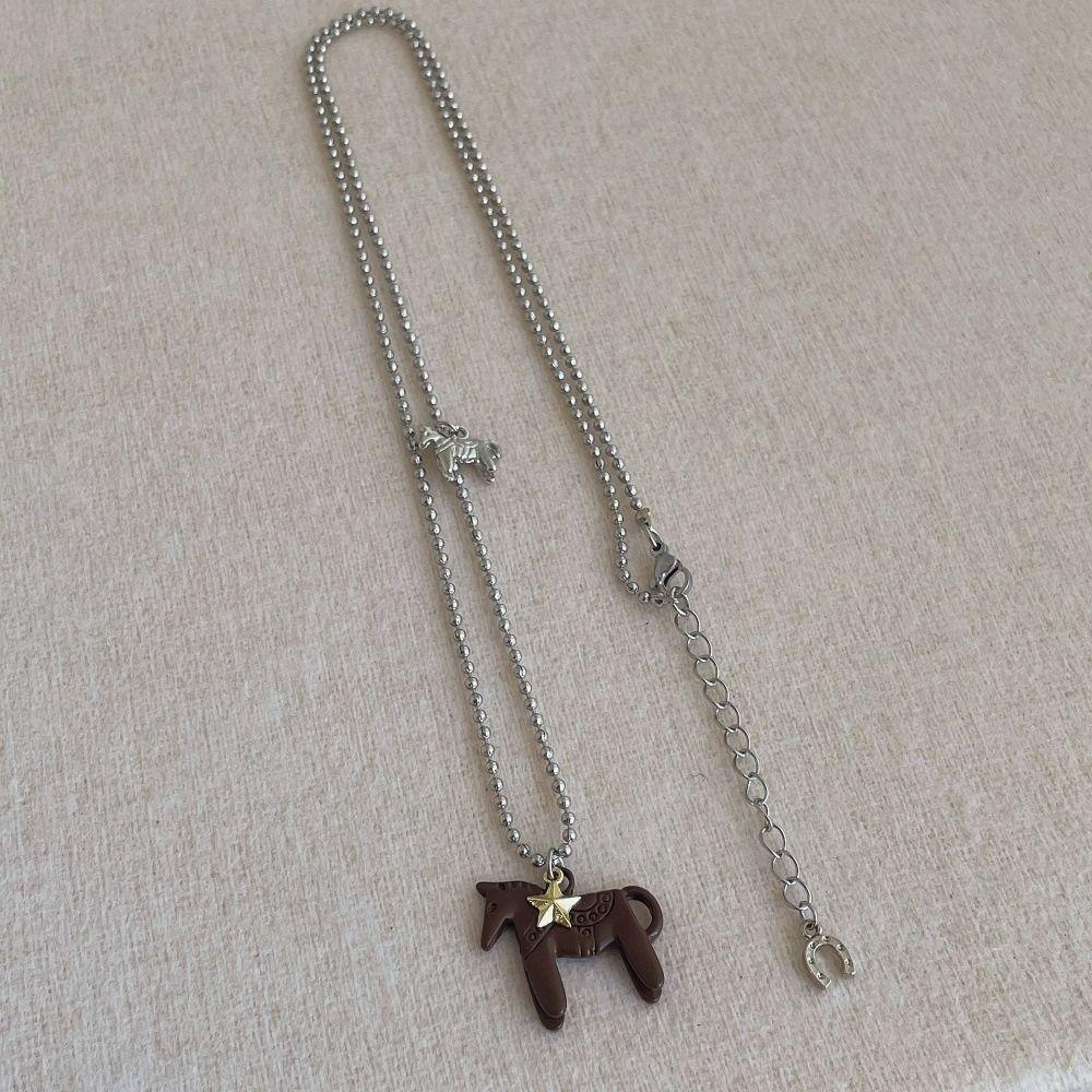 Plated Beads Chain Chokers Funny Zodiac Animal Necklaces Vintage Horse Pendant Necklaces for Women