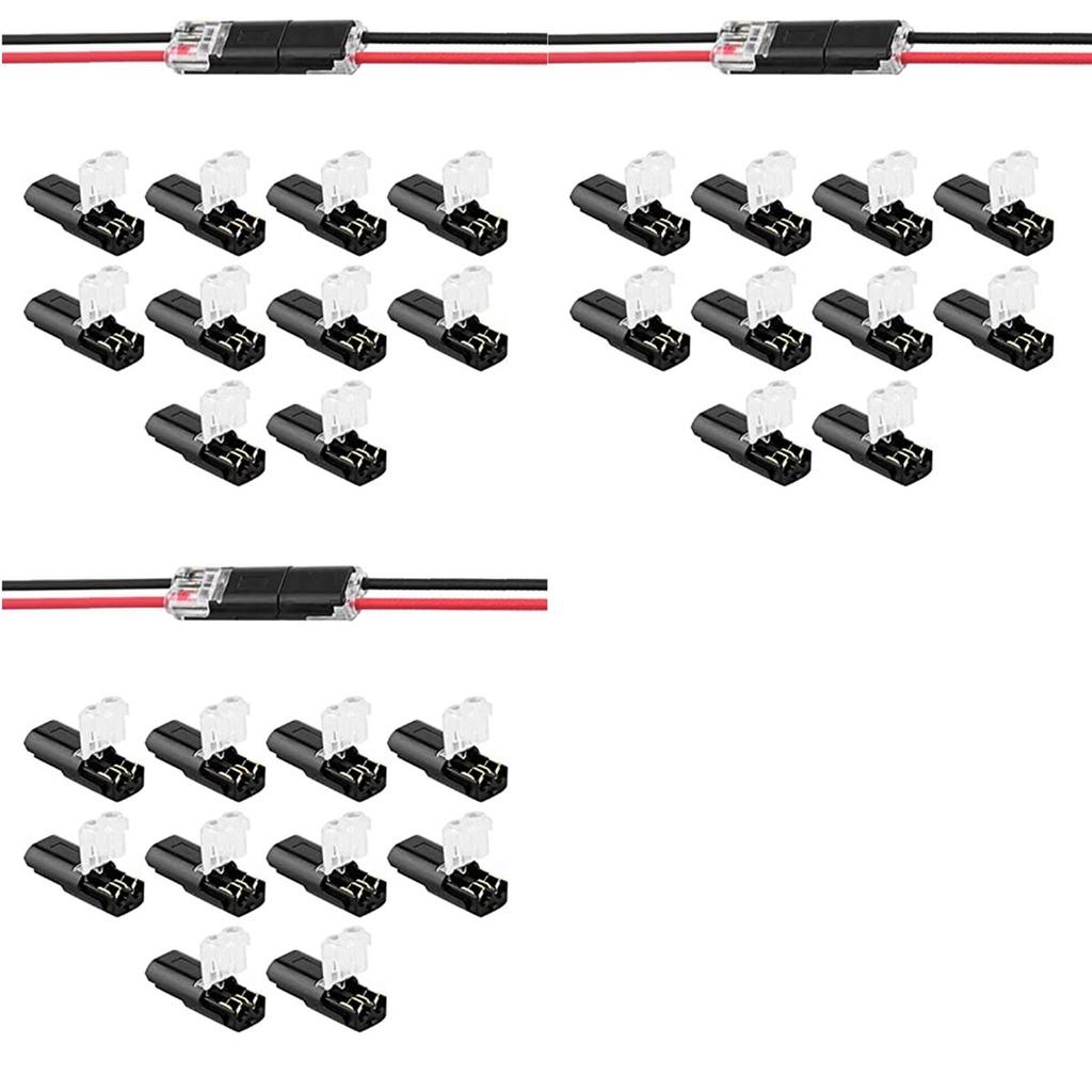 Premium-Double-Wire Plug-In Connector+Locking Buckle, No Wire Stripping Cutting 2 Way 2 Pin LED Connector For AWG 20-24 60PCS