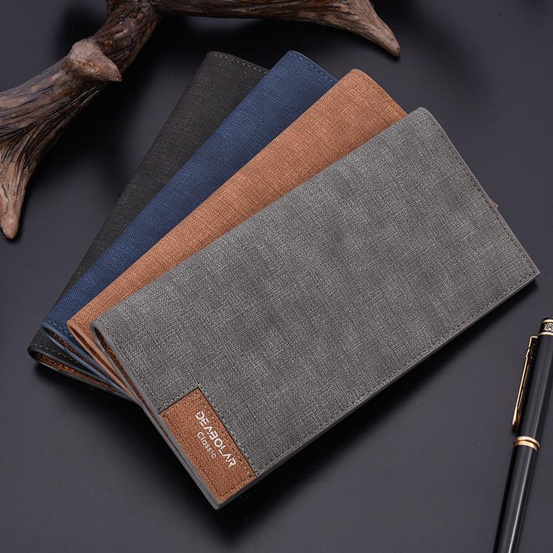 2023 New Men's Long Wallet Korean Version Ultra-thin Male Money Clip Fashion Patchwork Soft Leather Clip Wholesale Deep Blue