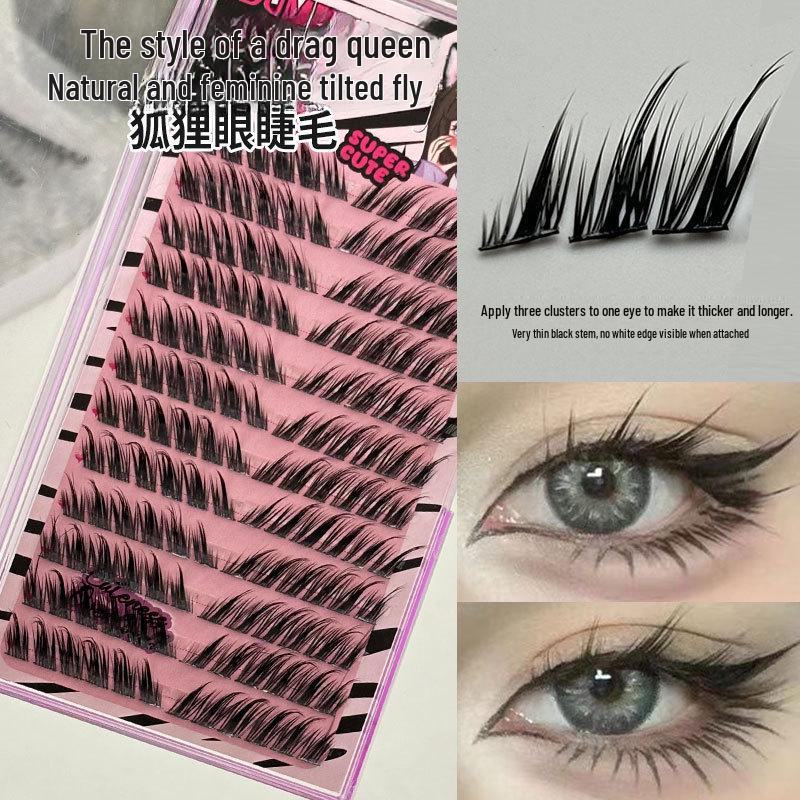 Pestañas Postizas Natural Fox Series Oblicuas Voladoras - Diseño Segmentado Ojos de Zorro, Racimo Único, Aspecto Realista