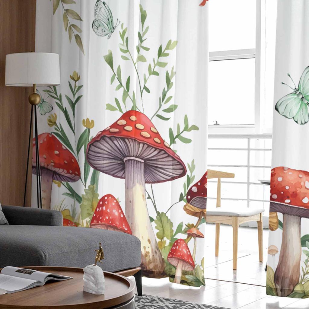 Pilzpflanzen Aquarellblumen Retro Schmetterlinge Schlafzimmervorhänge Tüll Gardine Wohnzimmer Heimdeko Voile Vorhänge