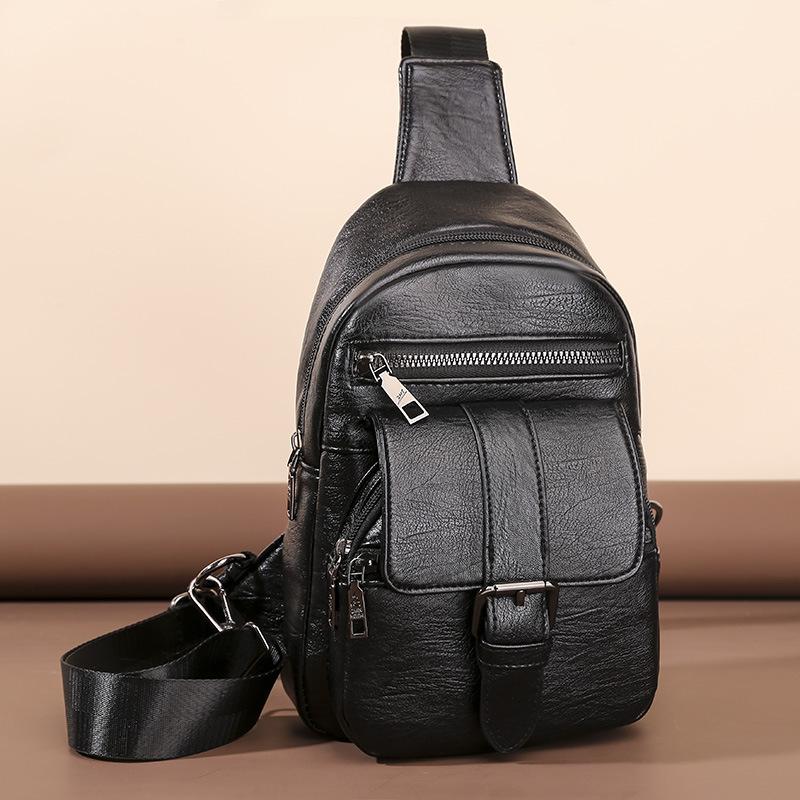 Classic Solid Color PU Soft Leather Large Shoulder Crossbody Bag with Embroidery