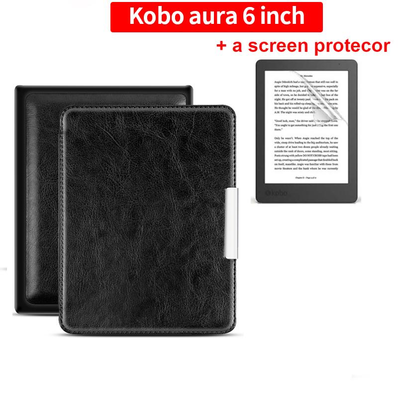 

Для Kobo Aura N514 Смарт-чехол 6 дюймов Кожаный чехол Защитная пленка для экрана Capa Ereader Автоматический сон/пробуждение Магнитный чехол для электронной книги Funda Kobo Aura 6inch N514 чёрный