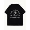 Übergroßes T-Shirt Schwarz Rollschuhlaufen ist mein glücklicher Ort Grafikdruck für Freizeitkleidung und Skateboard-Enthusiasten
