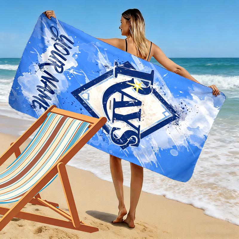 Name Custom Tampa Bay Rays Logo Print Beach Towel, Large Soft Quick Dry Towel for Beach Camping Swimming