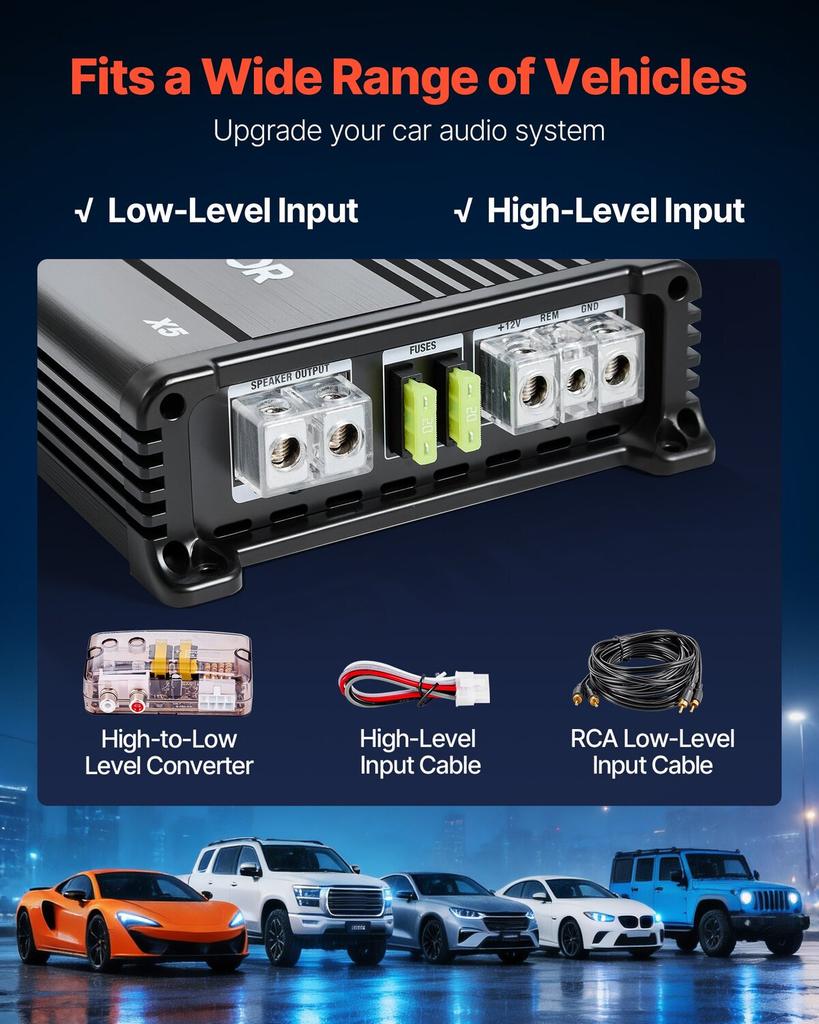 Subwoofer Bass-Paket, 305mm, 490W RMS, Doppel-Auto-Audio-Subwoofer- und Verstärkerpaket, mit bestücktem Gehäuse, separatem Verstärker und Verkabelungsset, für