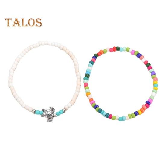 

2 шт. пляжный браслет из бисера красочный Радужный цвет кулон в виде черепахи в богемном стиле штабелируемые браслеты из бисера летние каникулы ювелирные изделия разноцветный