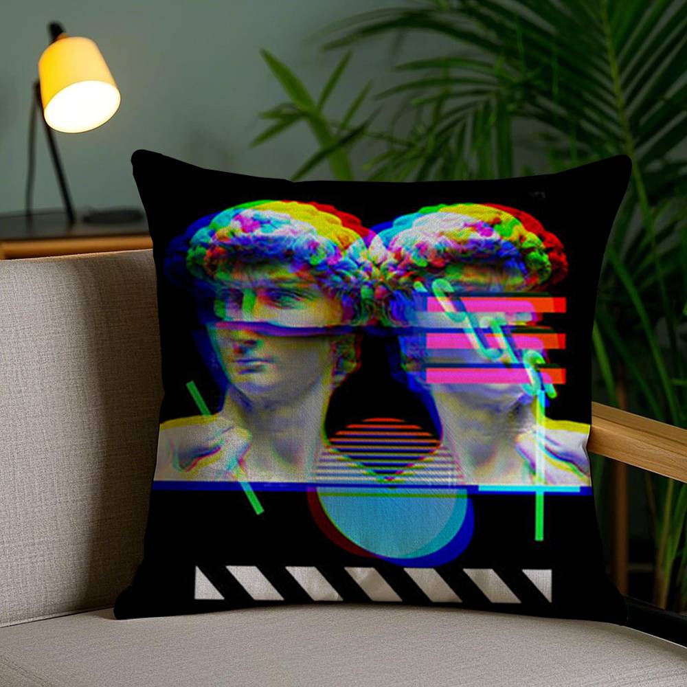 

Funny Art D-David Statue Pillow Case Sofa Short Plush Double-sided HD Printing Room Home Office Gift Cushion Cover 30cmx30cm