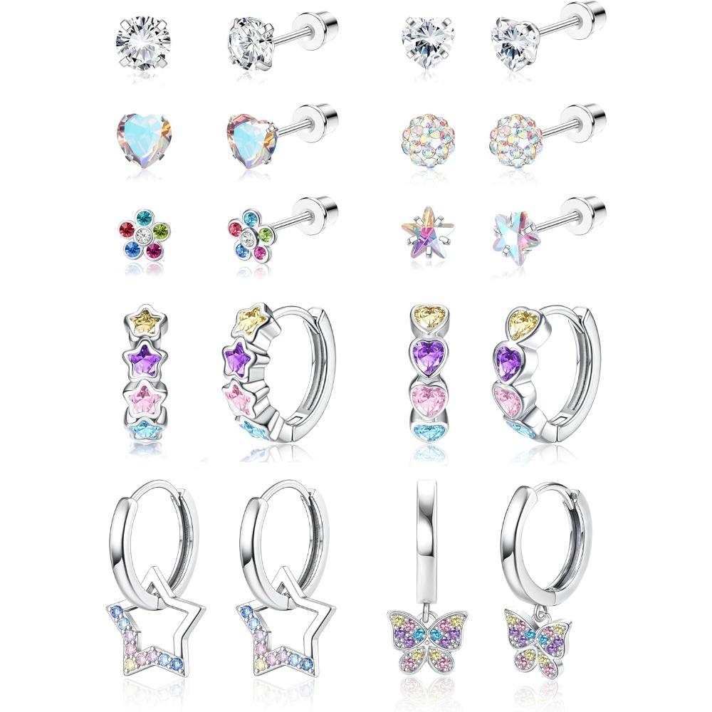 Bobisty 10Pairs Hypoallergenic Earrings Sets for Women Surgical Steel Screw Back Stud Small Hoops Earrings Cute Earrings Jewel