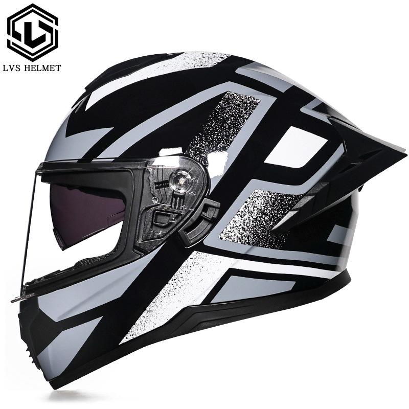 Full Helmet Double Mirror Helmet Men's Four Seasons Universal Hard Hat Female Knight Locomotive Double Lenses