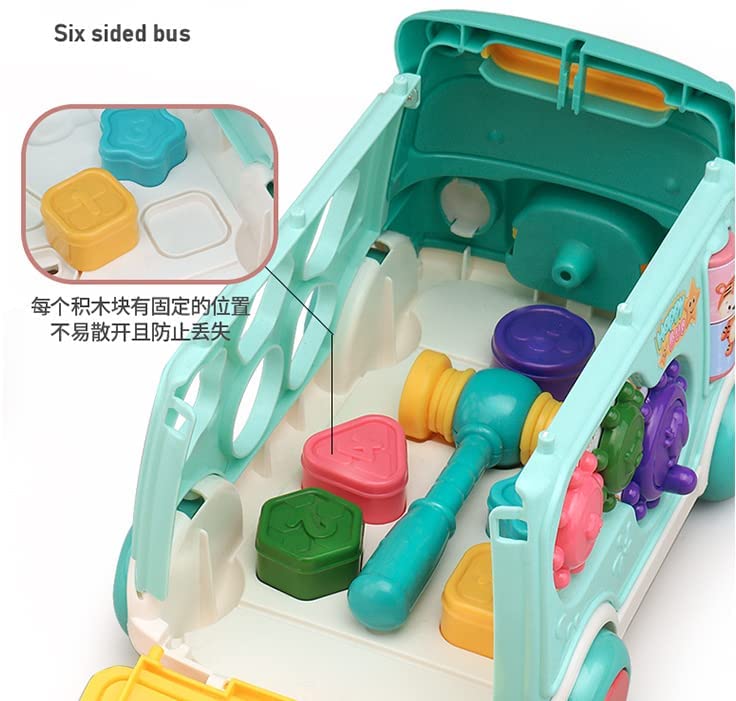 QuiExact Educational Bus Music Shape Multifunctional Pull Preschool Entry for Girls and Boys Toy, Car, 300-Song Bus, Mole-Catching Game, Recognition,