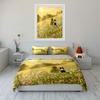 3Pcs Warm Sunlight Bedding Set, Girl And Dog In Spring Flower Field Print Duvet Cover & 2*Pillowcases, Gift