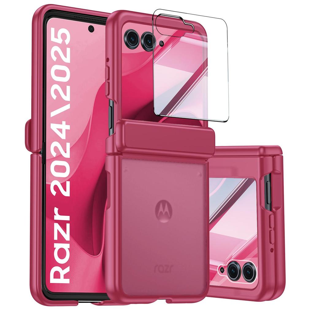 For Motorola Razr 50/60 Case, Hinge Protection, Built-in Screen Protector, Wireless Charging, Shockproof, Slim Rugged Protective Phone Case-Black