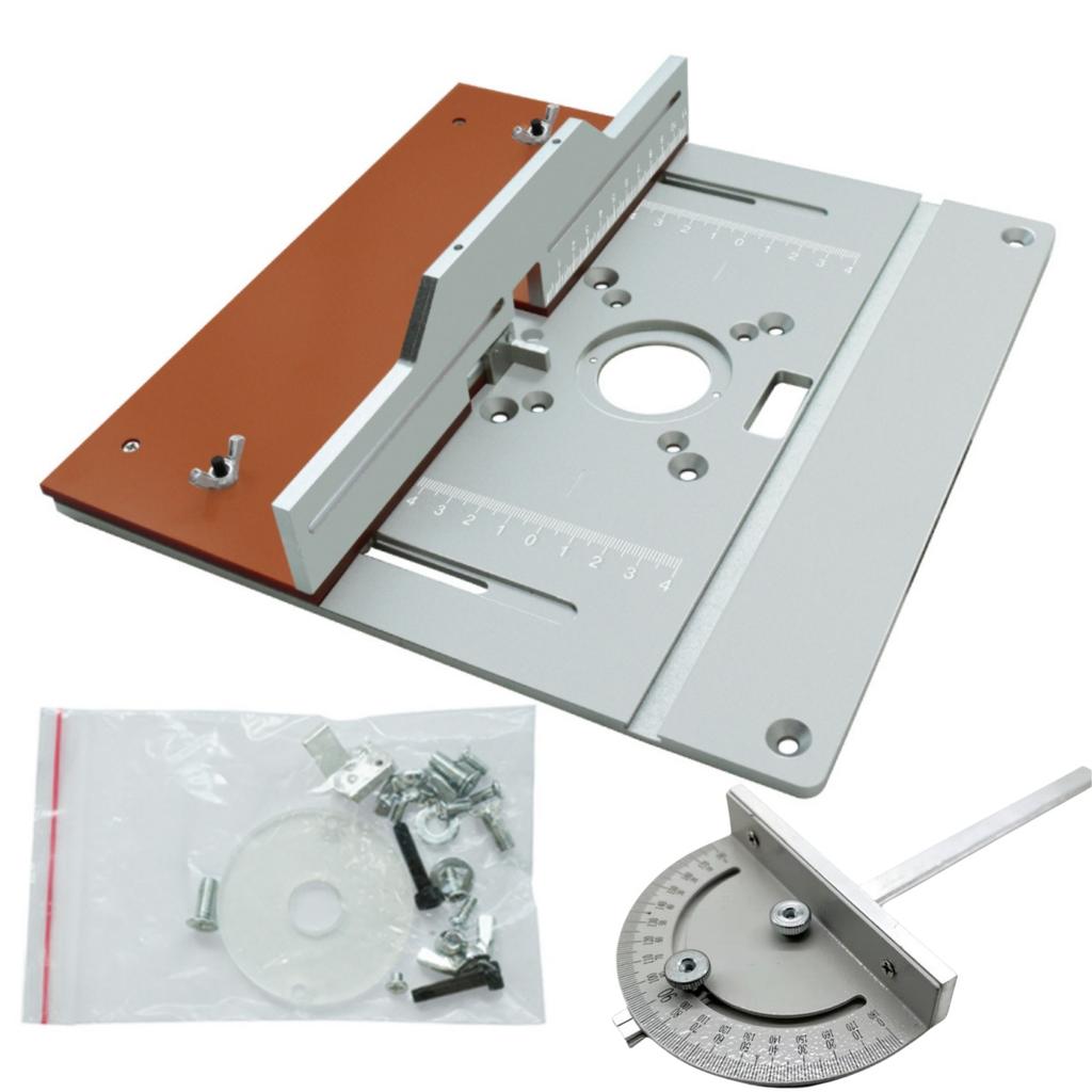 Aluminum Alloy Router Table Insert Plate Set, Woodworking Benches Router Flip Plate with Miter Gauge Guide Woodwork Router Table