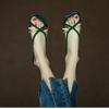 Fashion 2025 New Patchwork Fish Mouth Low Heel Sandals 2025 Summer New French Open Toe Short Heel Roman Shoes