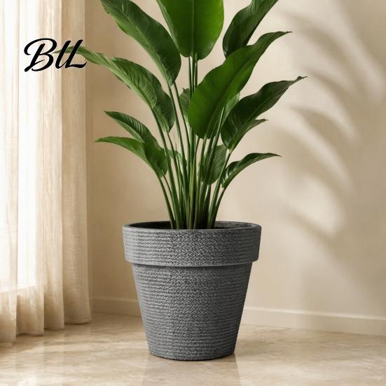 Large Resin Flower Pots for Indoor Plants Round Planter with Drainage Hole, 12 Inch Dia Stone-Look Sturdy Backyard Landscaping Pot, Modern Minimalist