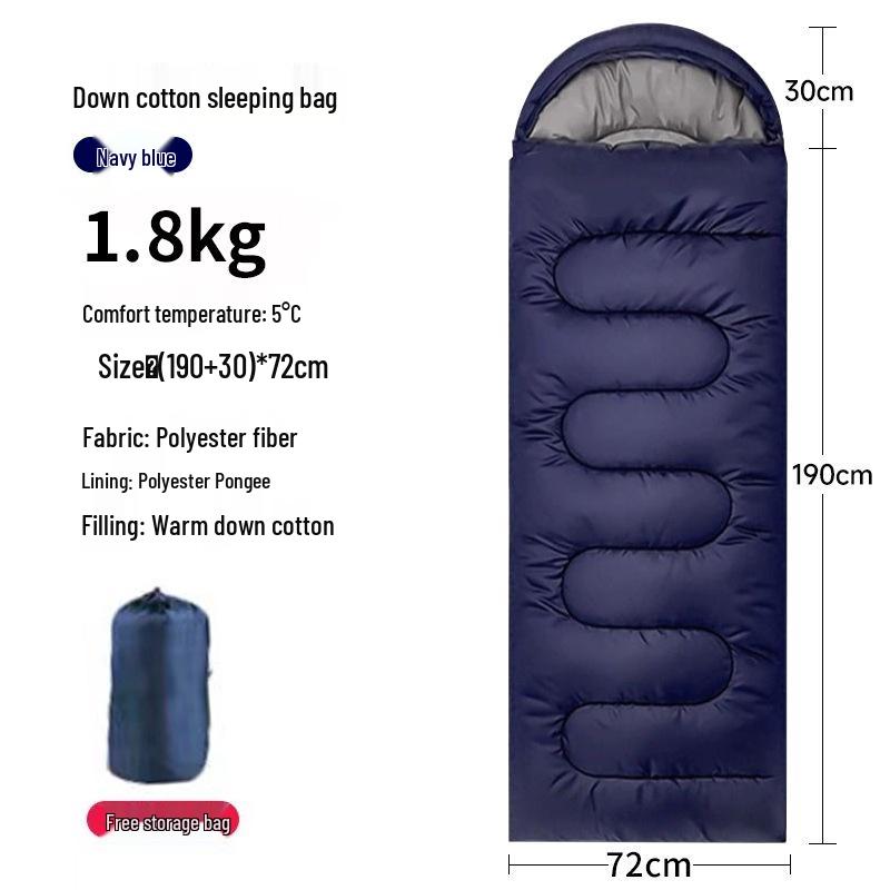 1.8kg Warm 5°C Spring/Autumn Adult Sleeping Bag, Portable Cotton, Cold-Proof, Ideal for Office Naps