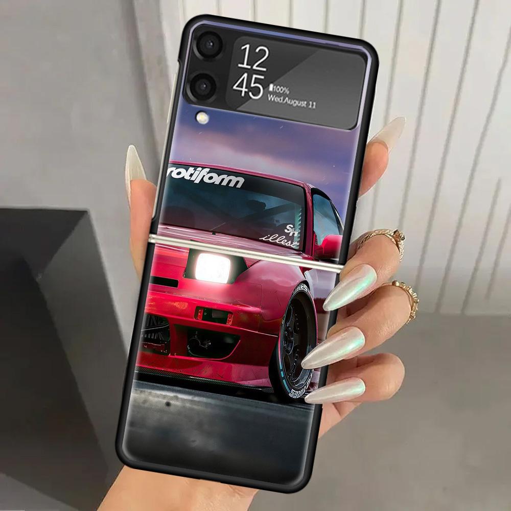 

JDM Car MX5 Cute Hard PC Phone Case For Samsung Galaxy Z Flip 7 6 5 4 3 Black ZFlip7 ZFlip6 Flip5 Flip4 Flip3 5G Print Cover Samsung Z Flip