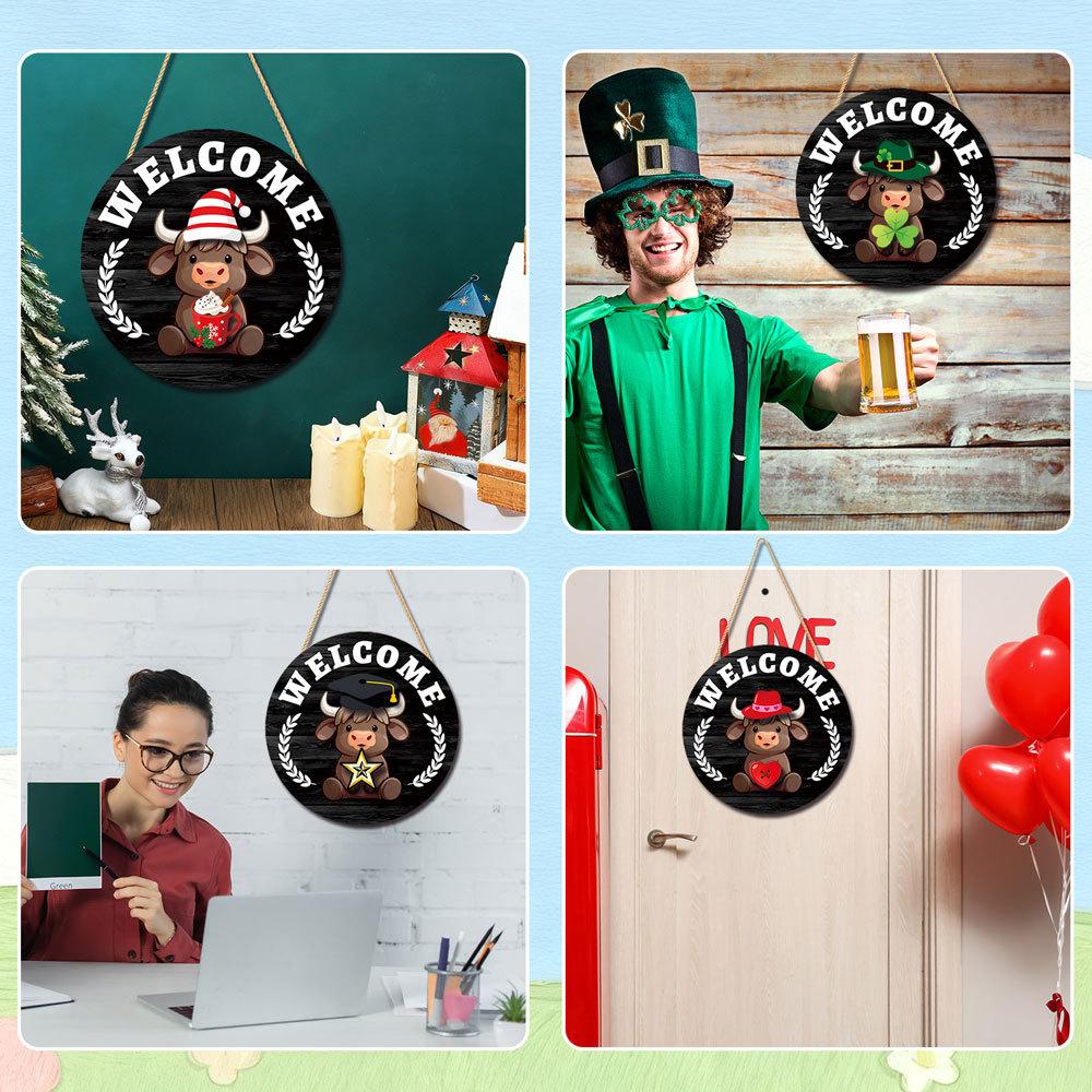 MZ982 3D Interchangeable Wooden Listing - Holiday Decoration DIY Cow Pendant with Changeable Outfits and Accessories