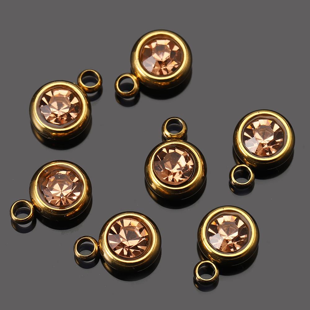 20pcs Stainless Steel Rhinestone Beads Gold Color Crystal Charms Pendants for Jewelry Making DIY Bracelets Necklaces Wholesale