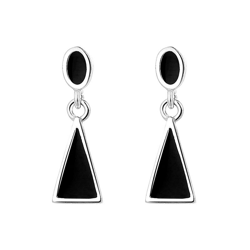 Exquisite Fashion Sterling Silver Stud Earrings Women'S Simple And Elegant Earrings Black Epoxy Triangle Geometric Jewelry Cross Mirror