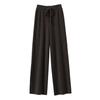 Women Long Pants Elastic High Waist Wide-Leg Knitted Pants with Pockets Solid