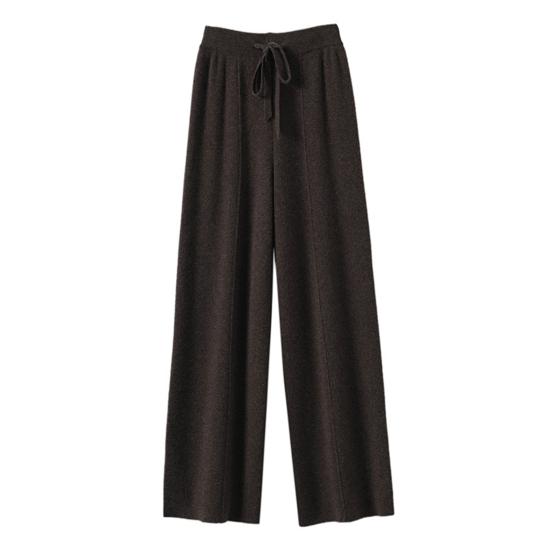 Women Long Pants Elastic High Waist Wide-Leg Knitted Pants with Pockets Solid