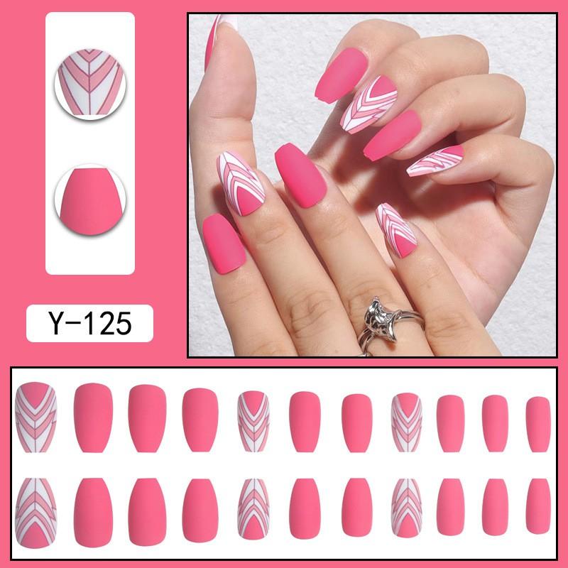 Short Press-On Nails Set Ins Style Fake Full Cover Acrylic Nail Tips Women Daily Wear