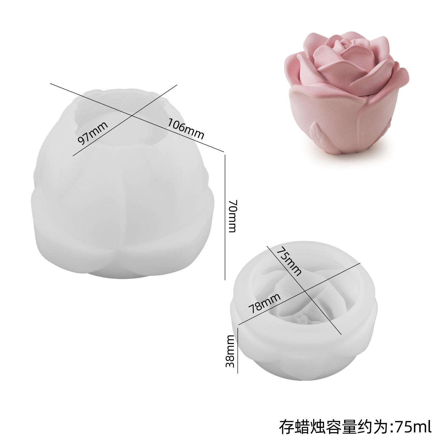 

diy plaster cement aromatherapy candle cup with lid silicone mold, rose flower storage jar silicone mold