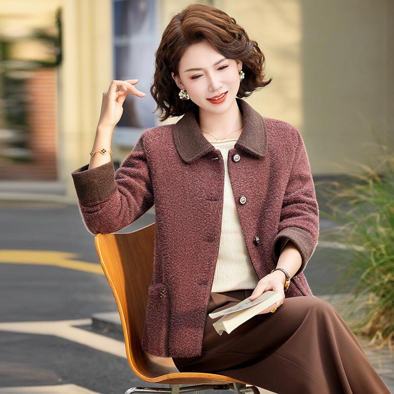 

2025 Chic Lapel Wool Coat for Middle-Aged & Elderly Women - Short, Fashionable Spring/Autumn Jacket 5XL (suitable for 75-80 kg)