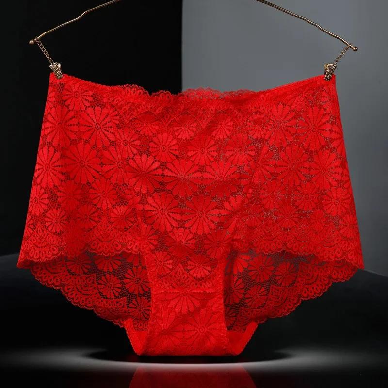 

underwear women High-waisted sexy lingerie women hollowed-out lace plus size panties briefs ropa interior femenina ropa mu Practical Use L&1pc красный