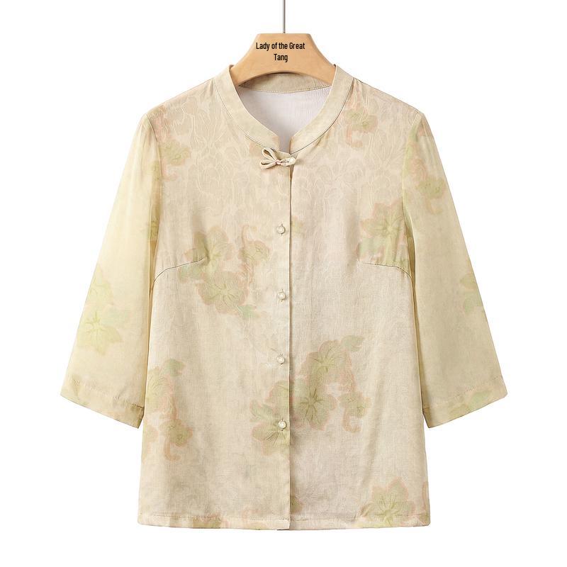 Datang Madam New Chinese Style Floral Frog Button Shirt L