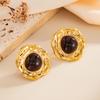 SHIXIN Orecchini a Bottone Grandi Rotondi Vintage Intarsiati in Resina per Donna Eleganti Irregolari Geometrici Colore Oro Orecchini Accessorio Gioiello
