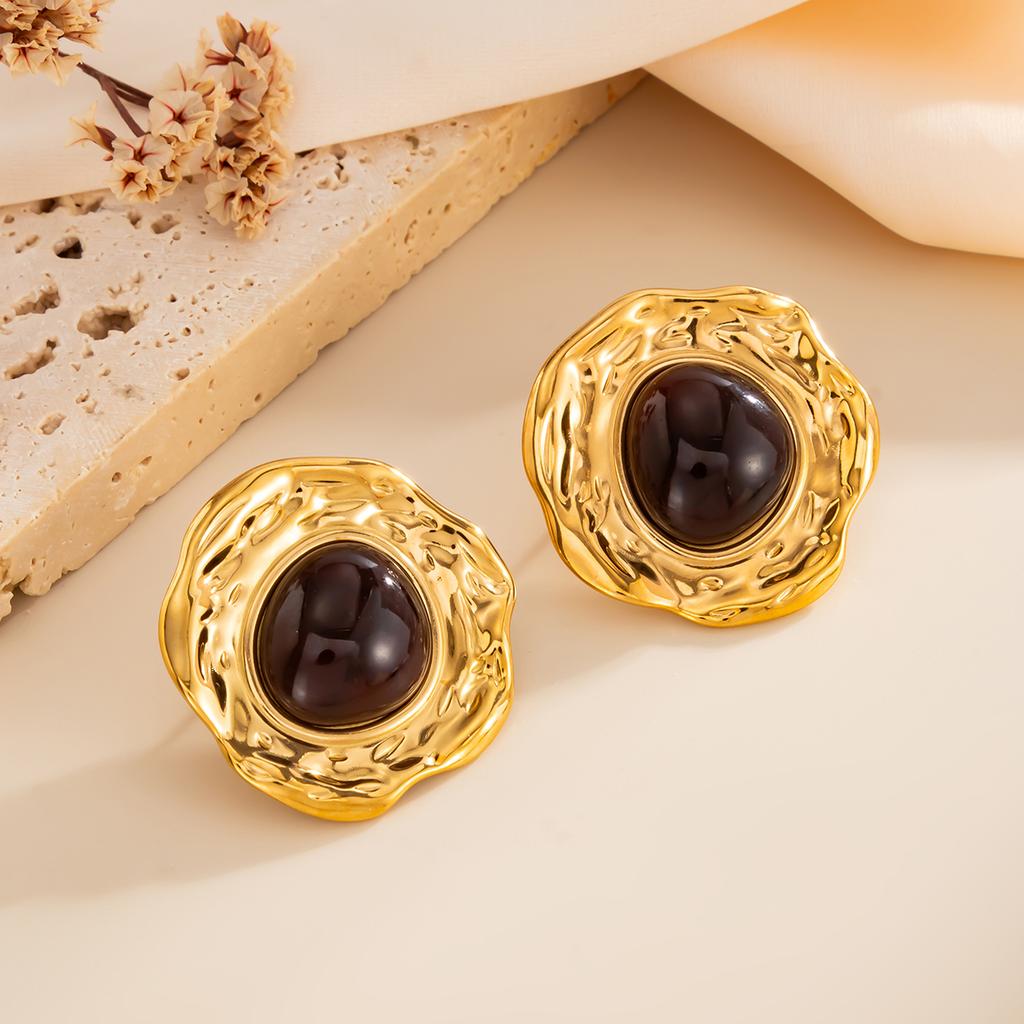 SHIXIN Orecchini a Bottone Grandi Rotondi Vintage Intarsiati in Resina per Donna Eleganti Irregolari Geometrici Colore Oro Orecchini Accessorio Gioiello