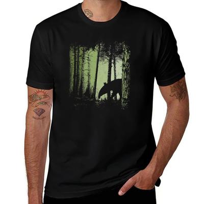 Funky Stylish Tapir Silhouette In Twilight Jungle Forest T-Shirt T Shirts for Man Graphic Funny Cotton T Shirt Pack T-Shirt