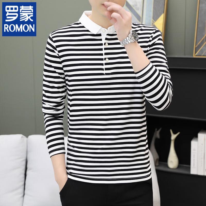 ROMON Men s Refined Striped Long-Sleeve Polo Shirt 4XL