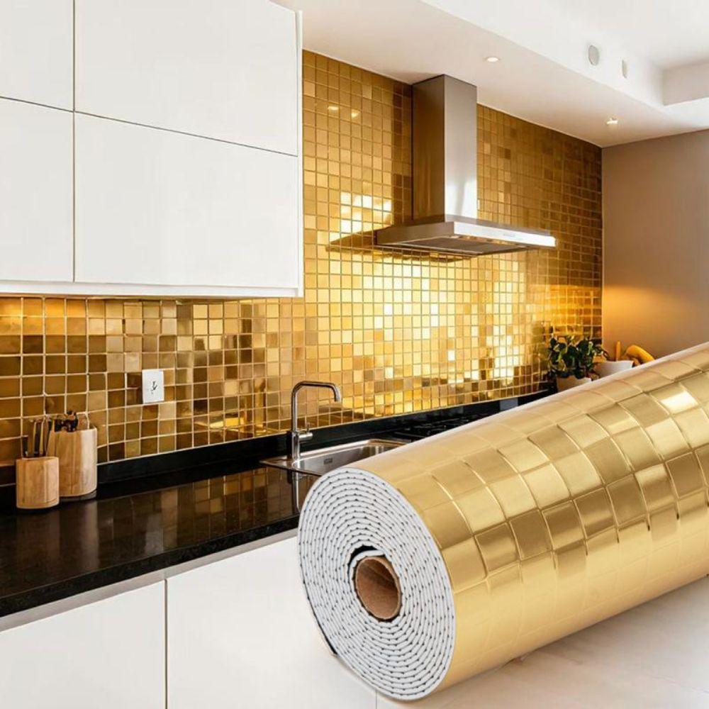 Waterproof 3D Wall Sticker PVC Gold Wallpaper  for Accenting Living Rooms Bathrooms Kitchens