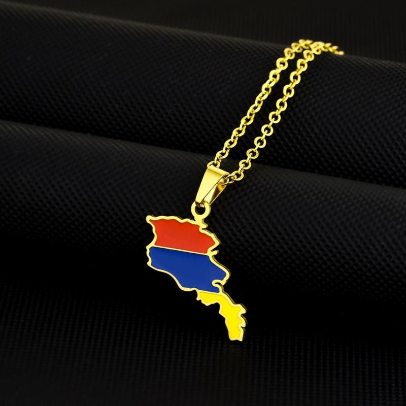Unique Armenia Map Necklace Stainless Steel Armenia Flag Pendant Necklace Chain Necklace Perfect Gift for Men and Women